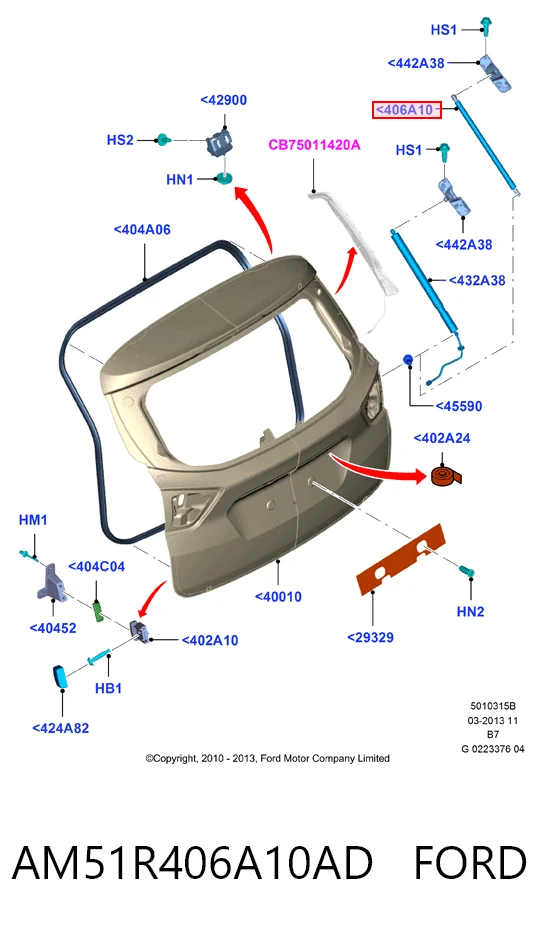 AM51R406A10AD Ford Amortecedor de tampa de porta-malas (de 3ª/5ª porta traseira)