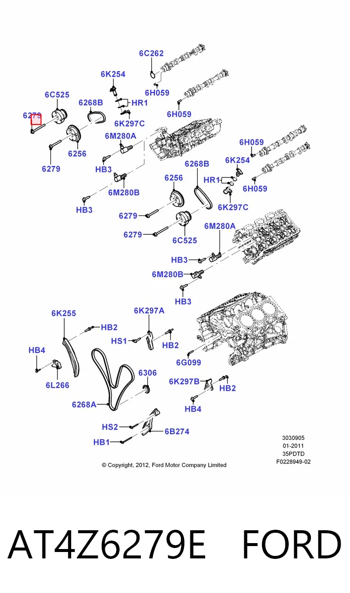 AT4Z6279E Ford Parafuso da engrenagem da árvore distribuidora