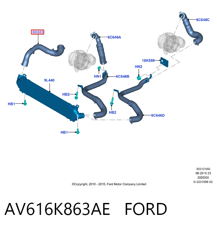 AV616K863AE Ford Mangueira (cano derivado) de intercooler