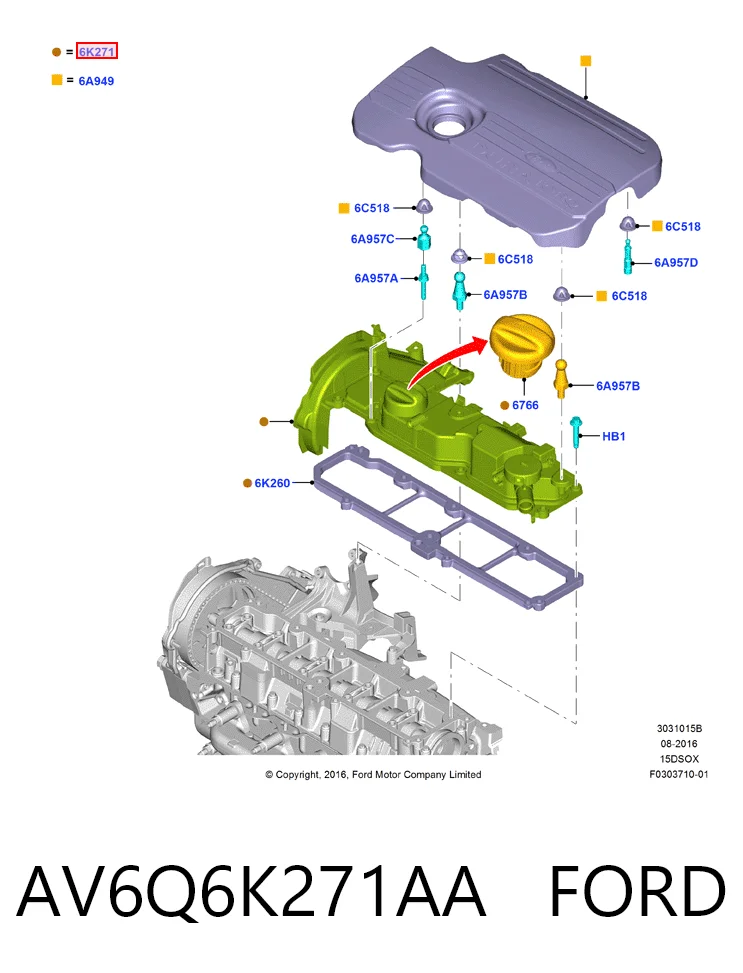 AV6Q6K271AA Ford Tampa de válvulas
