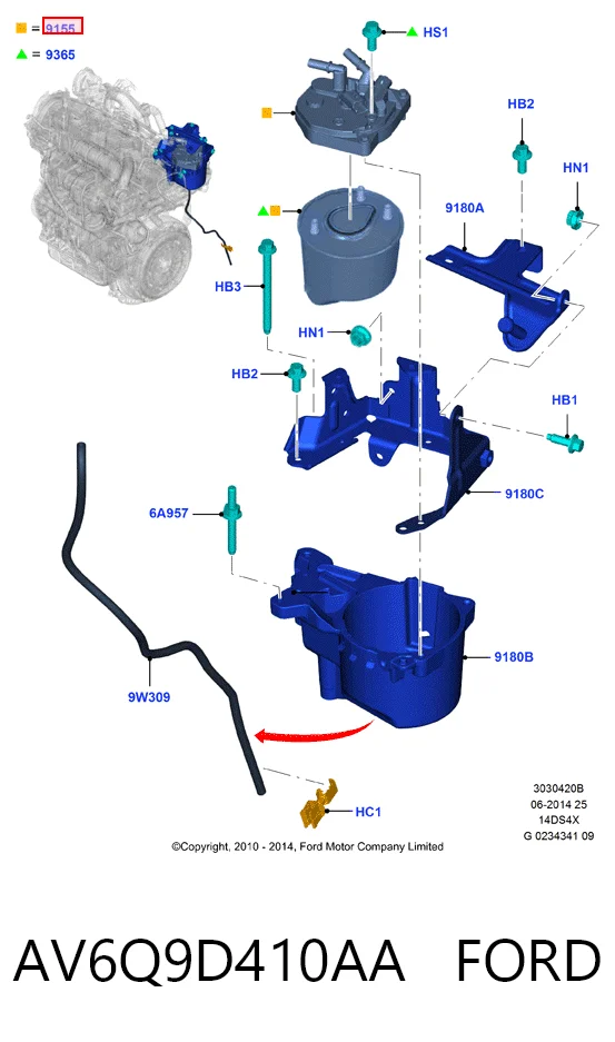 AV6Q9D410AA Ford Filtro de combustível