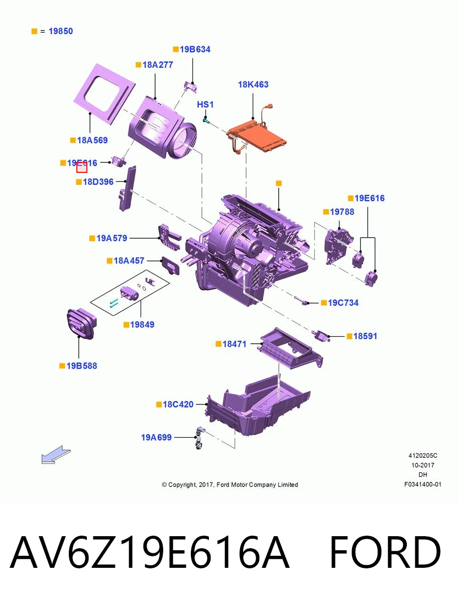 AV6Z19E616A Ford Acionamento de comporta de forno