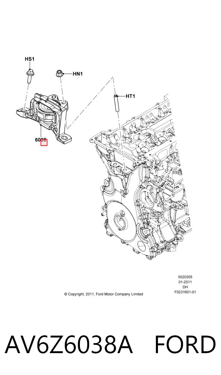 AV6Z6038A Ford Coxim (suporte) direito de motor