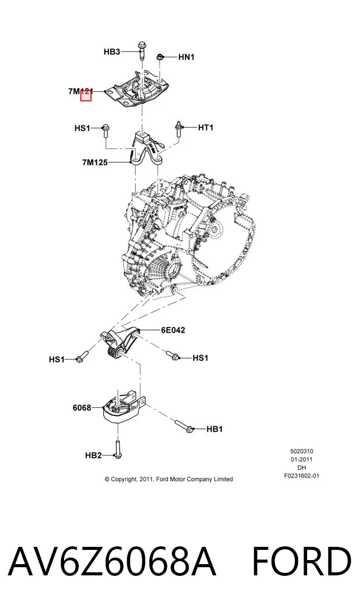 AV6Z6068A Ford Coxim (suporte) esquerdo superior de motor
