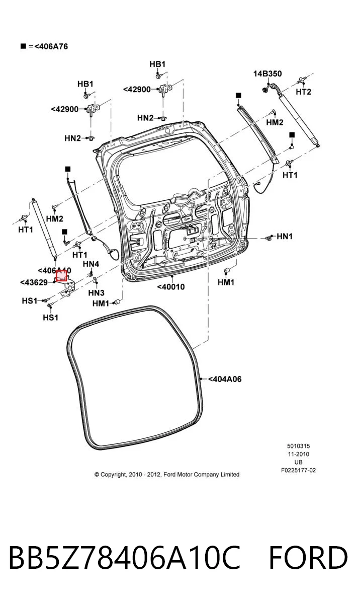 BB5Z78406A10C Ford Amortecedor de tampa de porta-malas (de 3ª/5ª porta traseira)