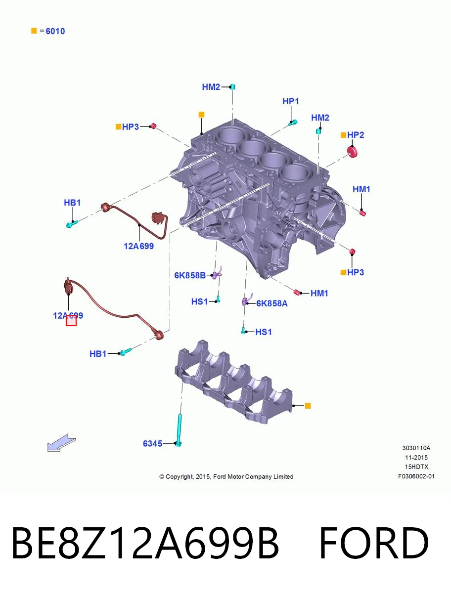 BE8Z12A699B Ford Sensor de detonação