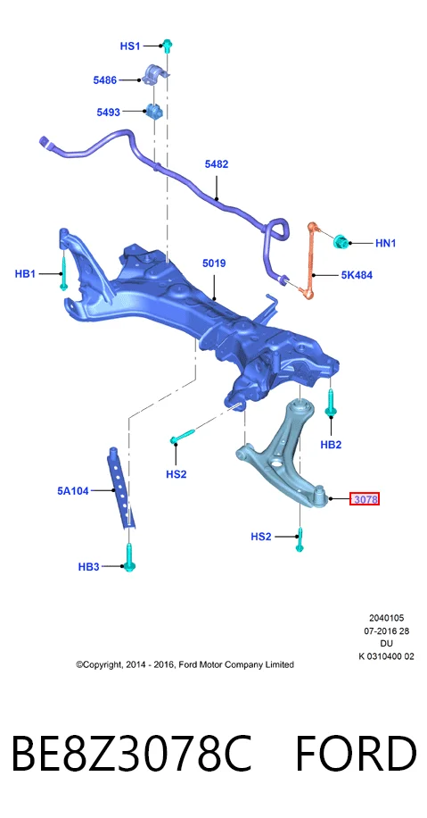 BE8Z3078C Ford Braço oscilante inferior direito de suspensão dianteira