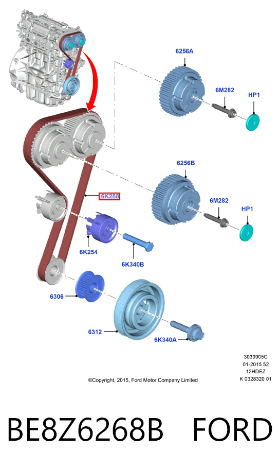 BE8Z6268B Ford Correia do mecanismo de distribuição de gás