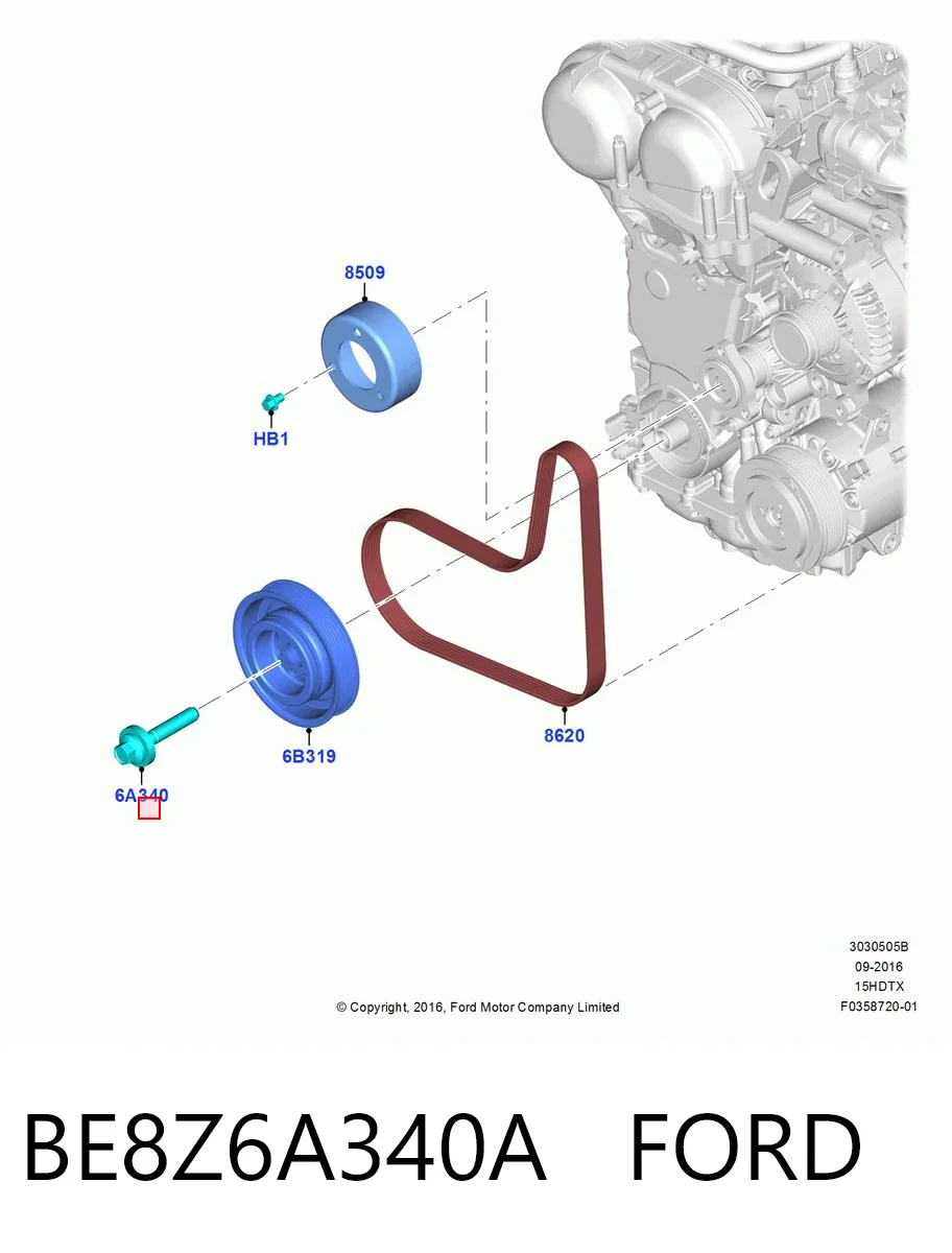 BE8Z6A340A Ford Parafuso da polia de cambota
