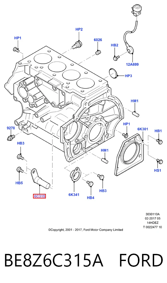 BE8Z6C315A Ford Sensor de posição (de revoluções) de cambota