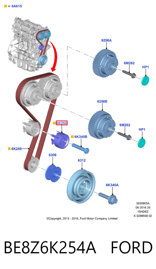 BE8Z6K254A Ford Rolo de reguladora de tensão da correia do mecanismo de distribuição de gás