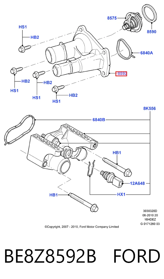 BE8Z8592B Ford Caixa do termostato