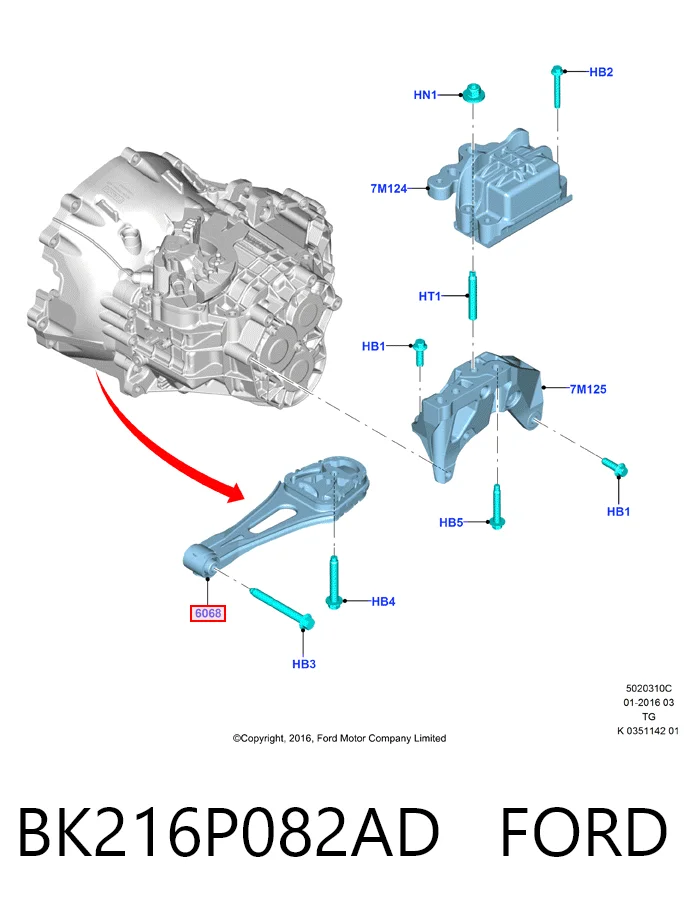 BK216P082AD Ford Coxim (suporte) traseiro de motor