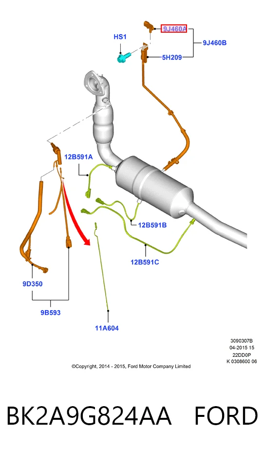 BK2A9G824AA Ford Sensor de pressão dos gases de escape