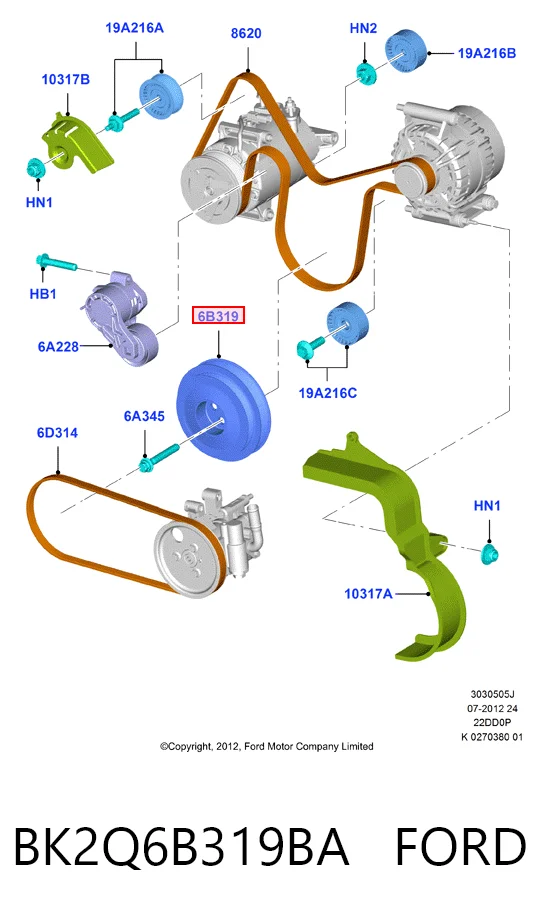 BK2Q6B319BA Ford Polia de cambota