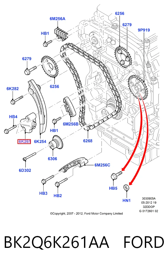 BK2Q6K261AA Ford Reguladora de tensão da cadeia do mecanismo de distribuição de gás