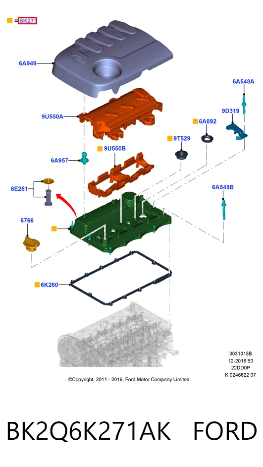 BK2Q6K271AK Ford Tampa de válvulas