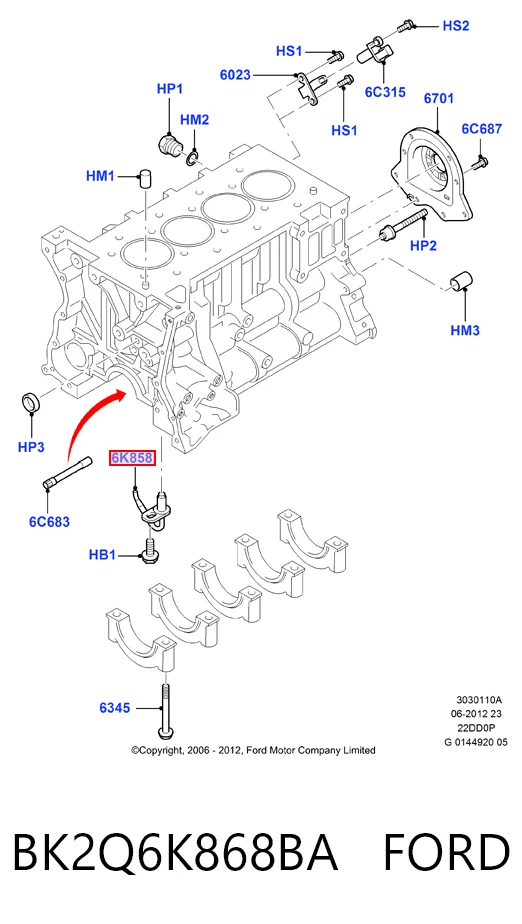 BK2Q6K868BA Ford Injetor de óleo