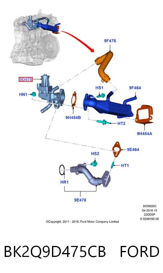 BK2Q9D475CB Ford Válvula EGR de recirculação dos gases