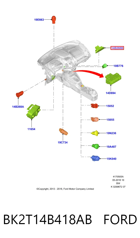 BK2T14B418AC Ford Botão de desligação dos cintos de segurança AIRBAG