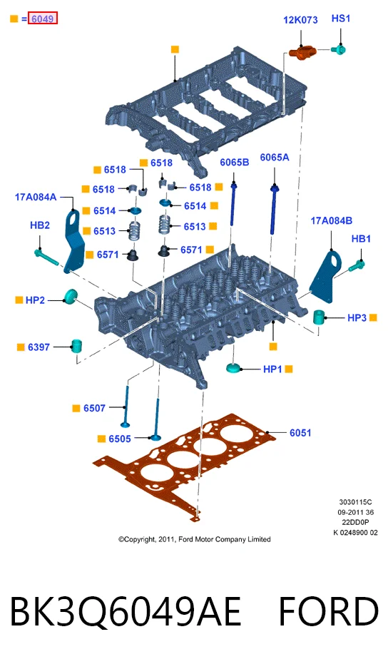 BK3Q6049AE Ford Cabeça de motor (CBC)