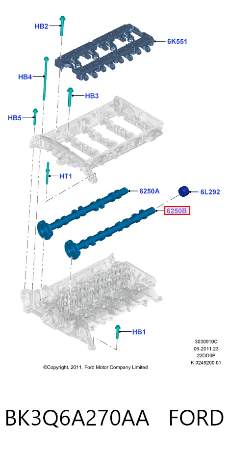 BK3Q6A270AA Ford Árvore distribuidora de motor de admissão