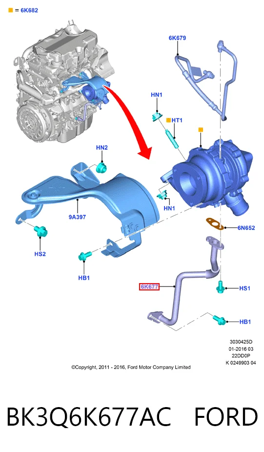 BK3Q6K677AC Ford Tubo (mangueira) de derivação de óleo de turbina