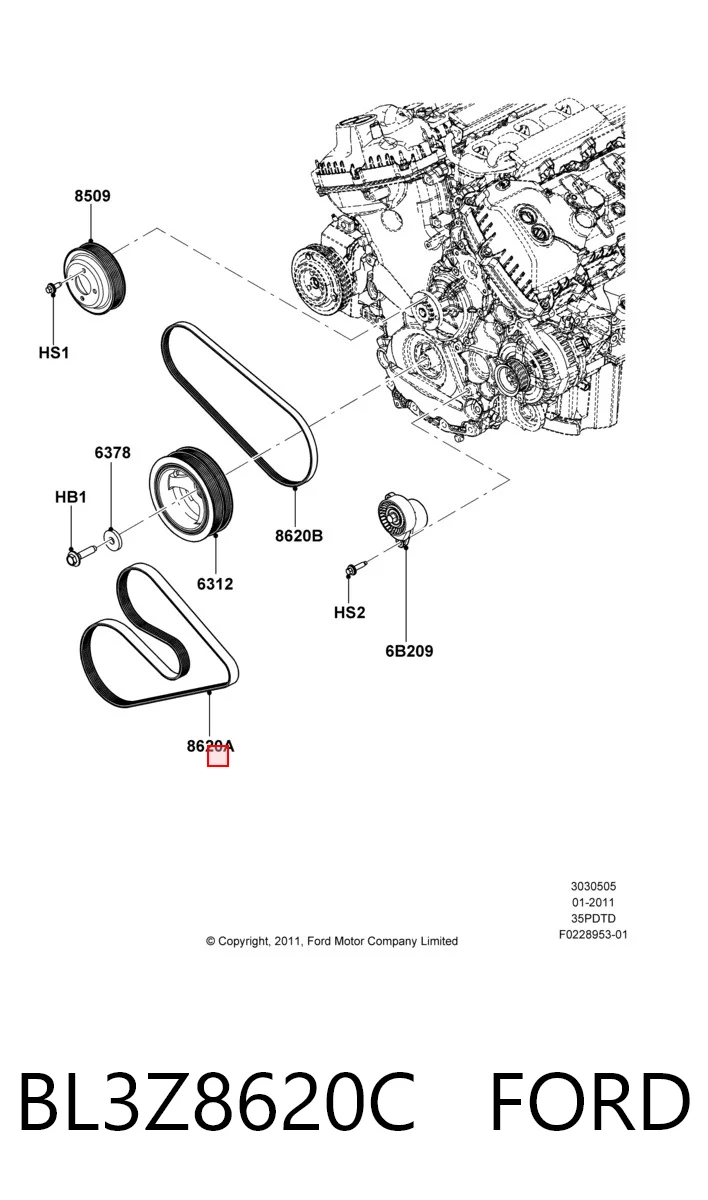 BL3Z8620C Ford Rolo de reguladora de tensão da correia de transmissão