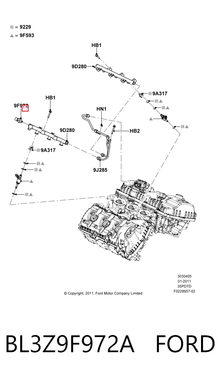 BL3Z9F972A Ford Sensor de pressão de combustível