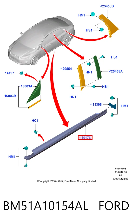 BM51A10154AL Ford Placa sobreposta (moldura) externa direita de acesso