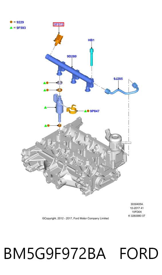 BM5G9F972BA Ford Sensor de pressão de combustível