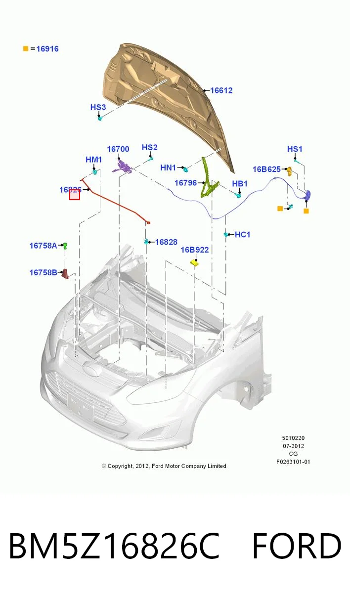BM5Z16826C Ford Apoio da capota