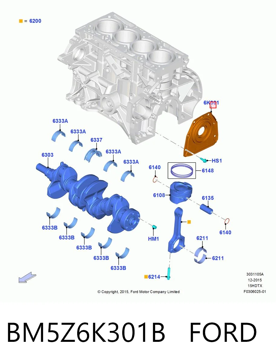 BM5Z6K301B Ford Vedação traseira de cambota de motor