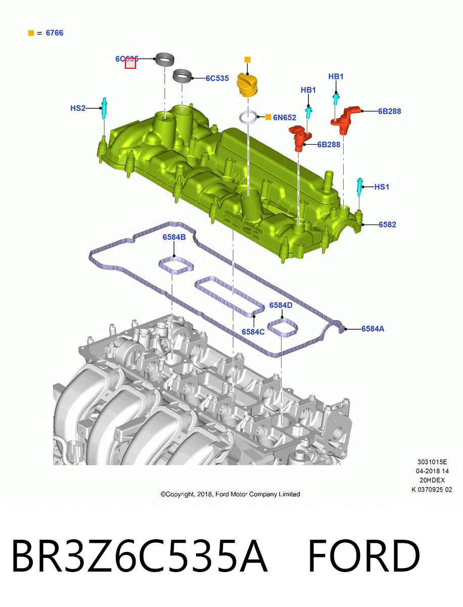 BR3Z6C535A Ford Vedante da tampa de válvulas de motor, anel