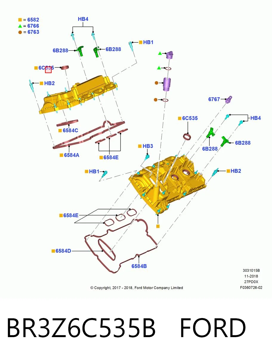 BR3Z6C535B Ford Vedante anular da cavidade de vela