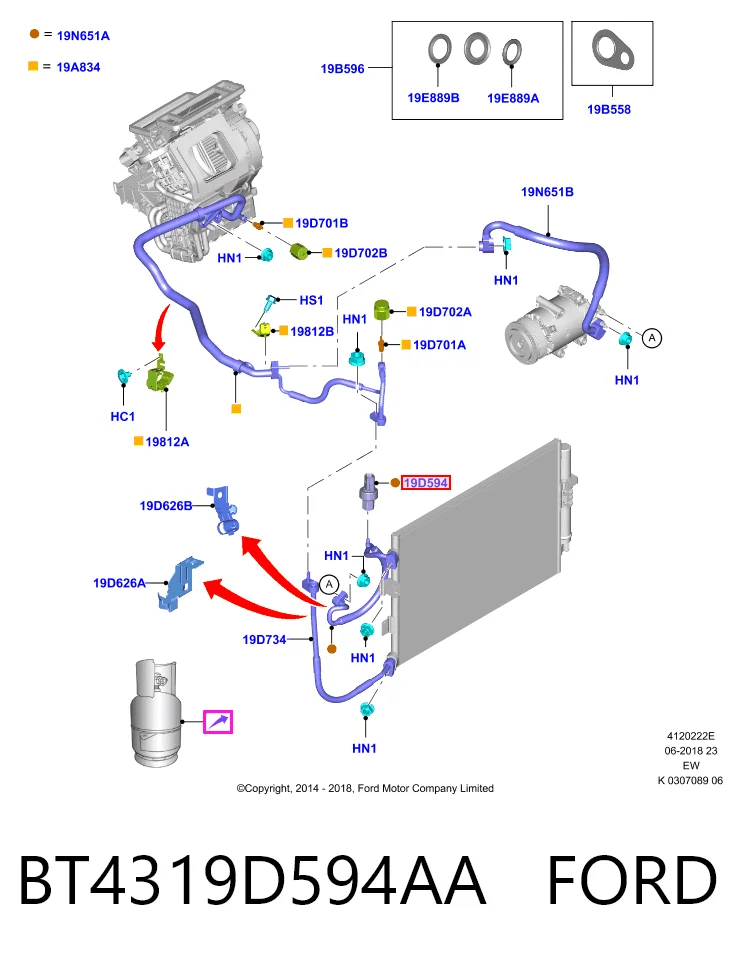 BT4319D594AA Ford Sensor de pressão absoluta de aparelho de ar condicionado