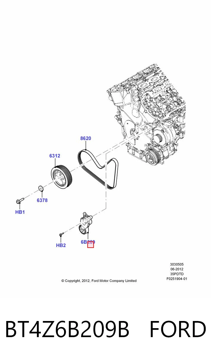 BT4Z6B209B Ford Reguladora de tensão da correia de transmissão