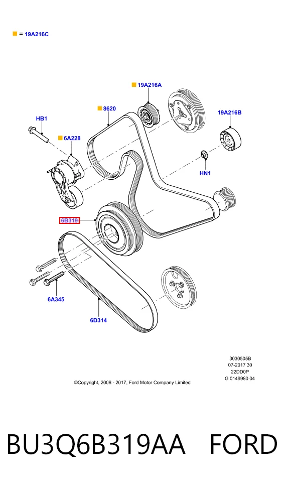 BU3Q6B319AA Ford Polia de cambota