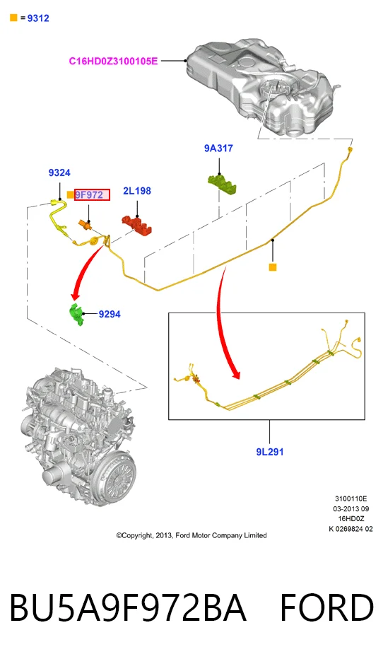 BU5A9F972BA Ford Sensor de pressão de combustível