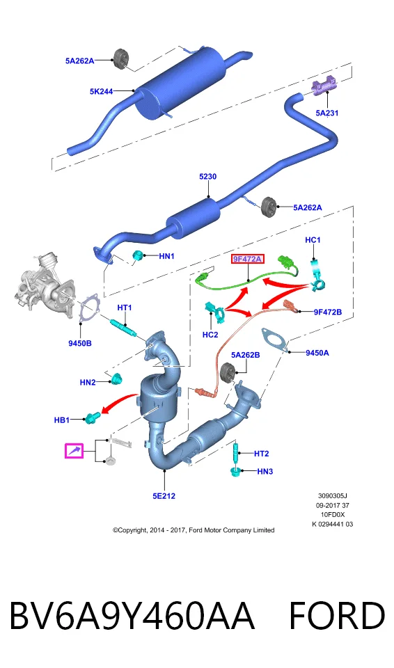 BV6A9Y460AA Ford Sonda lambda, sensor de oxigênio até o catalisador