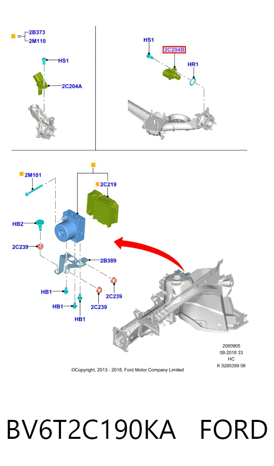 BV6T2C190KA Ford Sensor ABS traseiro