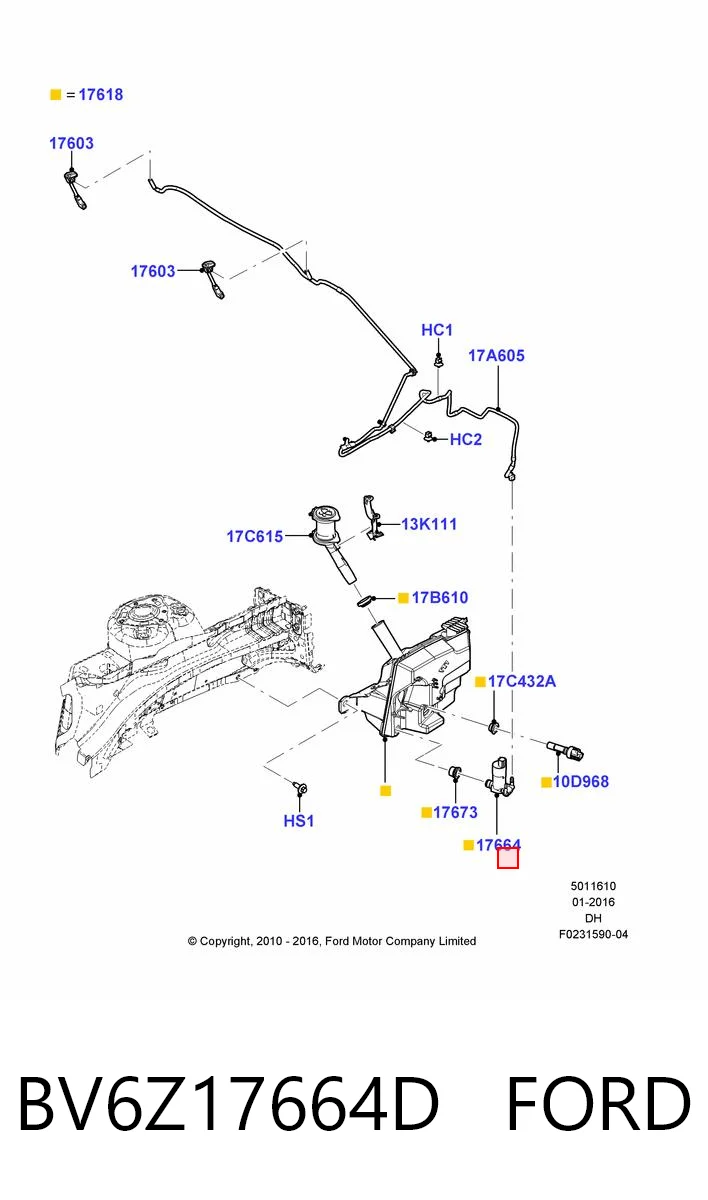 BV6Z17664D Ford Bomba de motor de fluido para lavador de vidro dianteiro