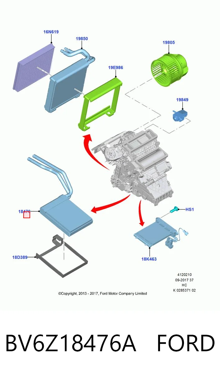 BV6Z18476A Ford Radiador de forno (de aquecedor)
