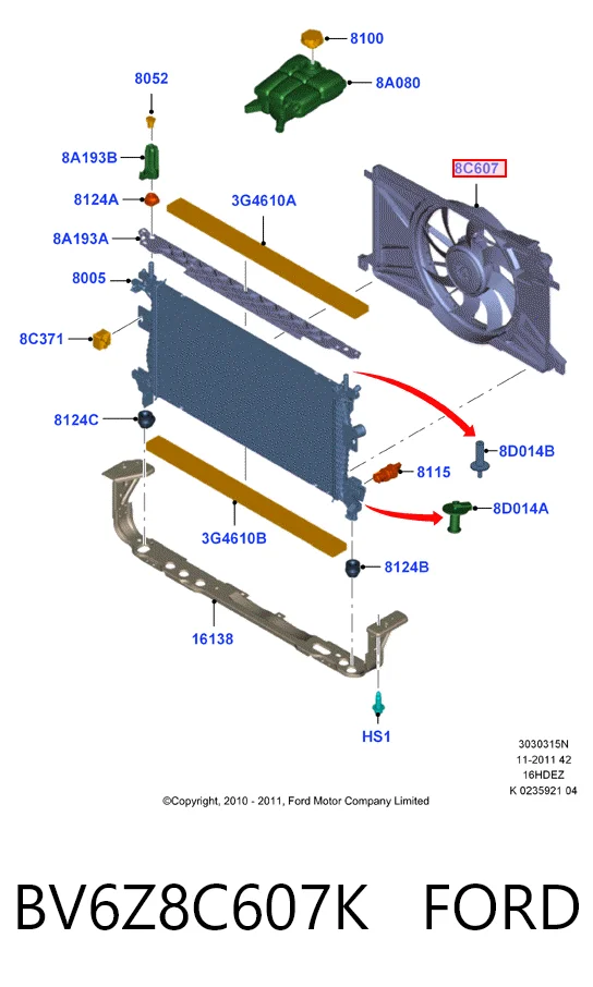 BV6Z8C607K Ford Difusor do radiador de esfriamento, montado com motor e roda de aletas