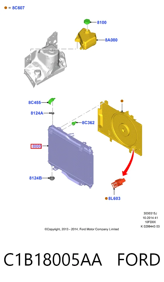 C1B18005AA Ford Radiador de esfriamento de motor