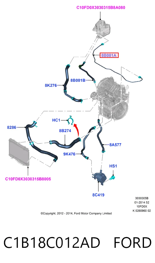 C1B18C012AD Ford Mangueira (cano derivado) do sistema de esfriamento