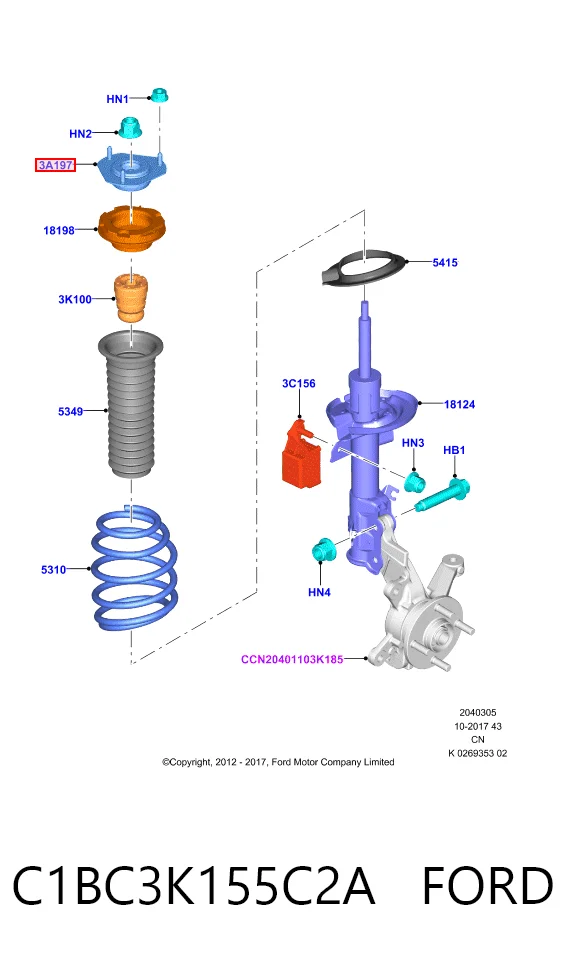 C1BC3K155C2A Ford Suporte de amortecedor dianteiro