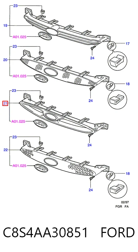  Grelha do radiador Ford Escort VII carrinha (GAL, ANL) (1995 - 1999) VII