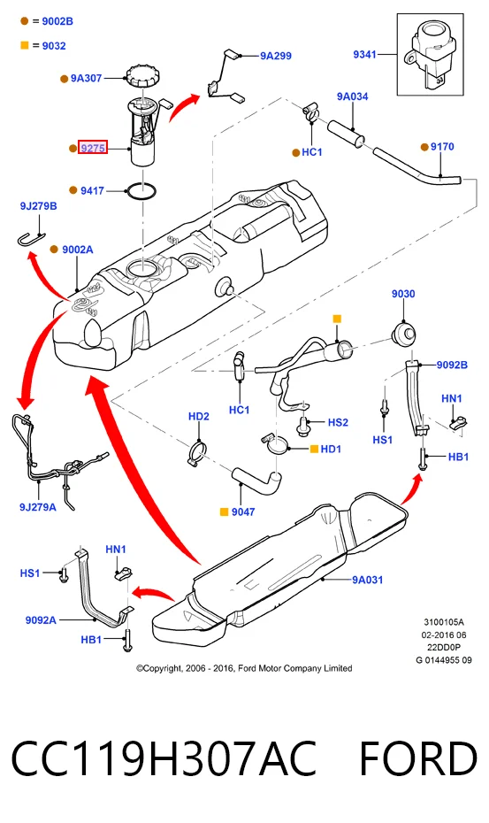 CC119H307AC Ford Módulo de bomba de combustível com sensor do nível de combustível