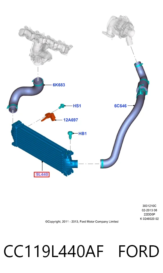 CC119L440AF Ford Radiador de intercooler